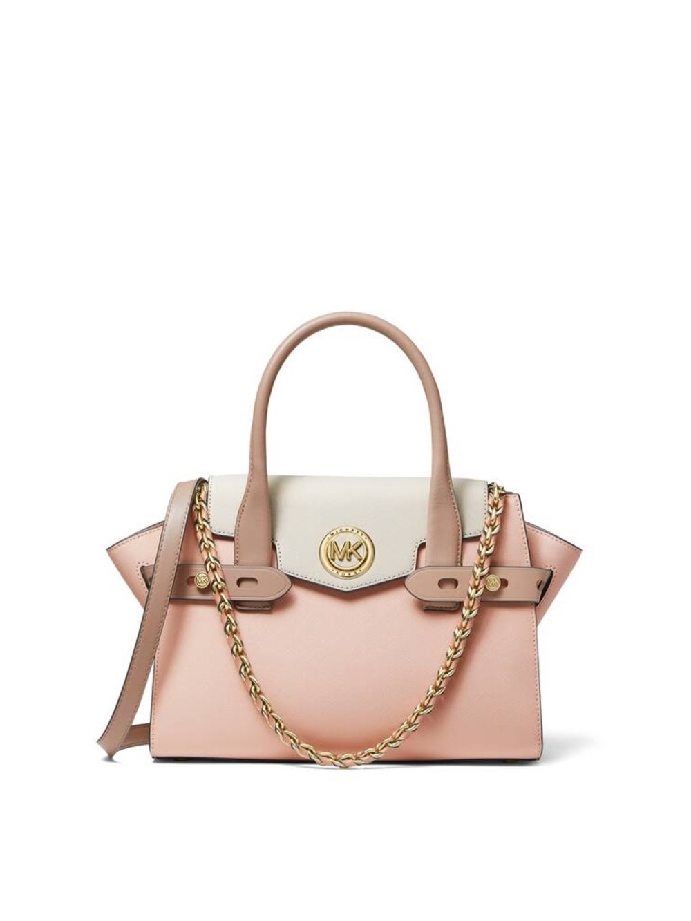 Michael Kors Carmen Small Saffiano Leather in Blush & Cream w/Gold Chain - LNWT
